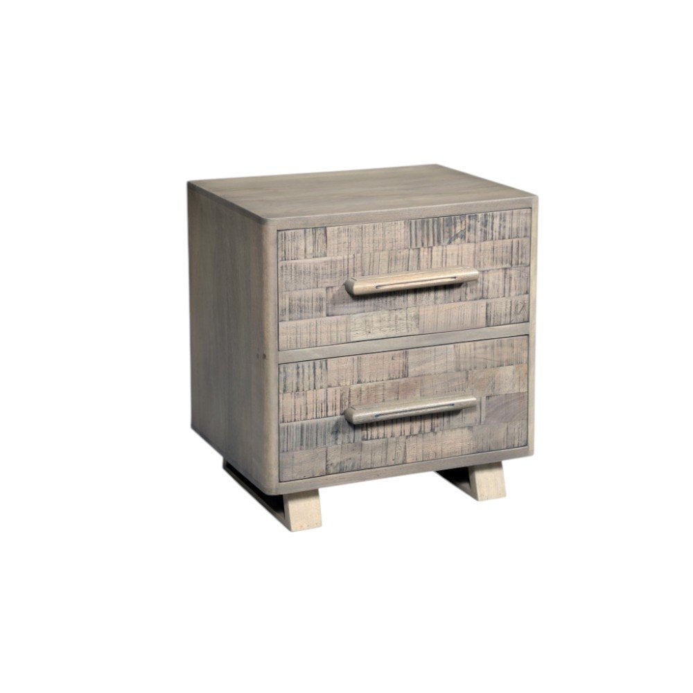 26" Gray Solid Wood Carved Geometric Two Drawer Nightstand HomeRoots