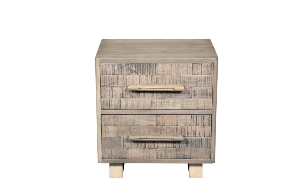 26" Gray Solid Wood Carved Geometric Two Drawer Nightstand HomeRoots