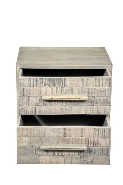 26" Gray Solid Wood Carved Geometric Two Drawer Nightstand HomeRoots