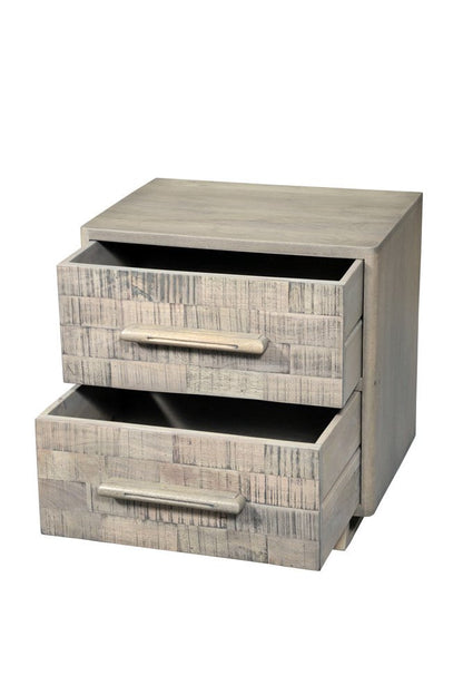 26" Gray Solid Wood Carved Geometric Two Drawer Nightstand HomeRoots