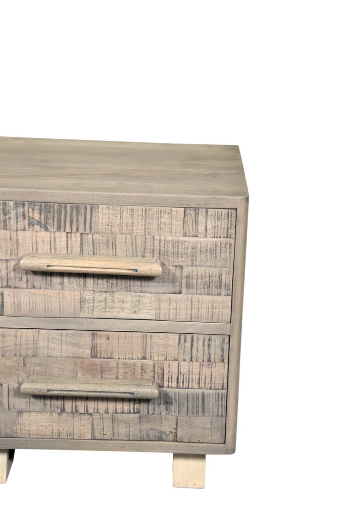 26" Gray Solid Wood Carved Geometric Two Drawer Nightstand HomeRoots