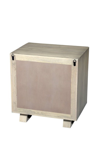 26" Gray Solid Wood Carved Geometric Two Drawer Nightstand