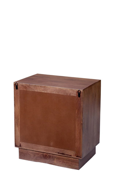 26" Brown Solid Wood Carved Abstract Two Drawer Nightstand HomeRoots