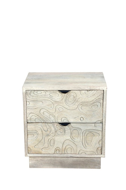 26" Gray Solid Wood Carved Abstract Two Drawer Nightstand HomeRoots