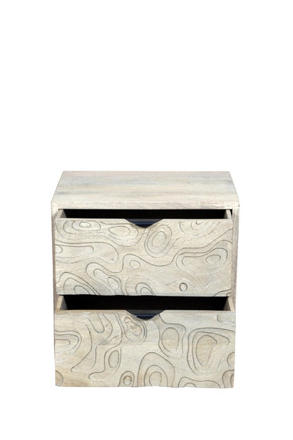 26" Gray Solid Wood Carved Abstract Two Drawer Nightstand HomeRoots
