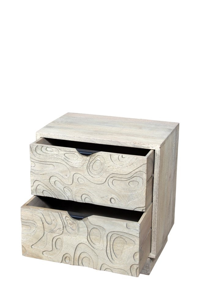 26" Gray Solid Wood Carved Abstract Two Drawer Nightstand — view 4
