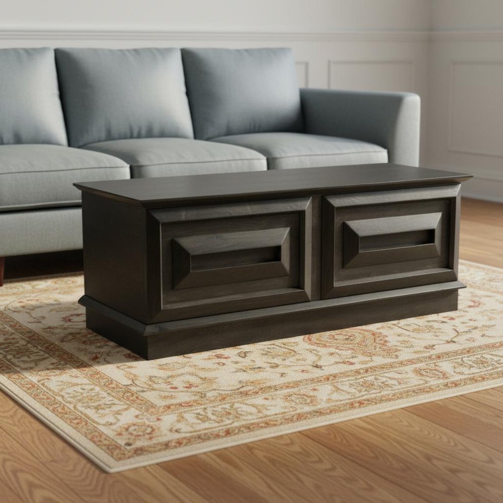 52" Dark Brown Solid Wood Storage Ottoman HomeRoots