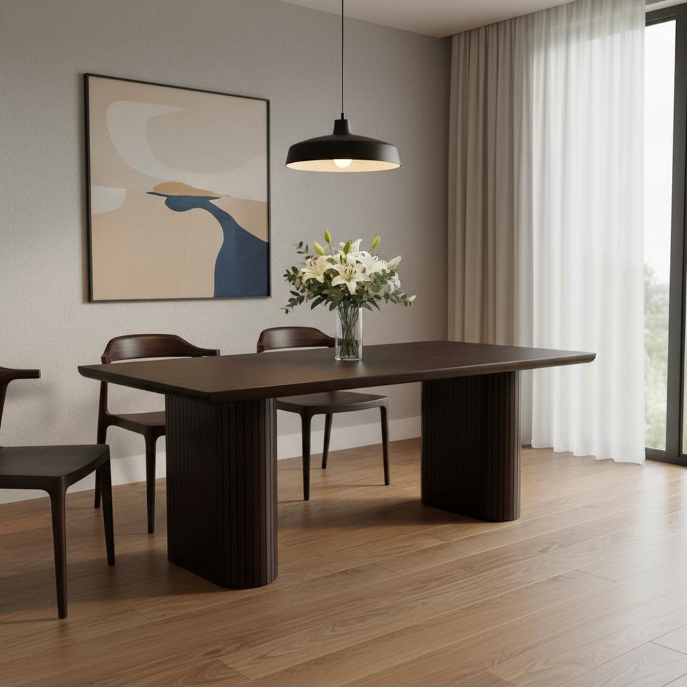 82" Dark Brown Wood Double Pedestal Base Dining Table HomeRoots