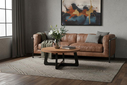 39" Brown and Black Solid Wood And Iron Round Cross Legs Coffee Table HomeRoots