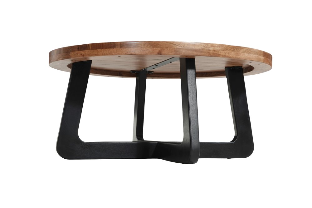 39" Brown and Black Solid Wood And Iron Round Cross Legs Coffee Table — view 5