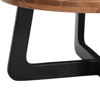 39" Brown and Black Solid Wood And Iron Round Cross Legs Coffee Table HomeRoots