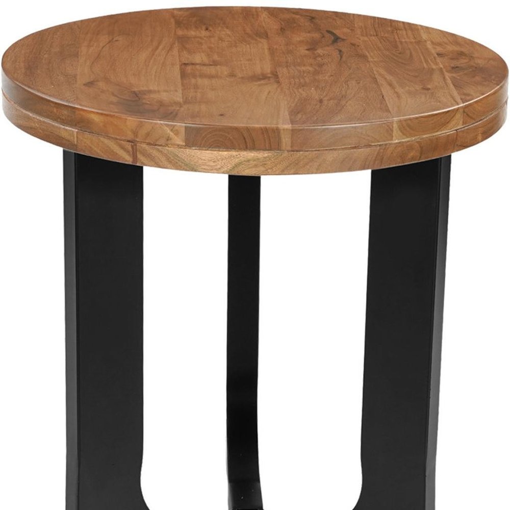 Set Of Two Natural and Black Solid Wood and Iron Round Cross Legs Coffee Table HomeRoots
