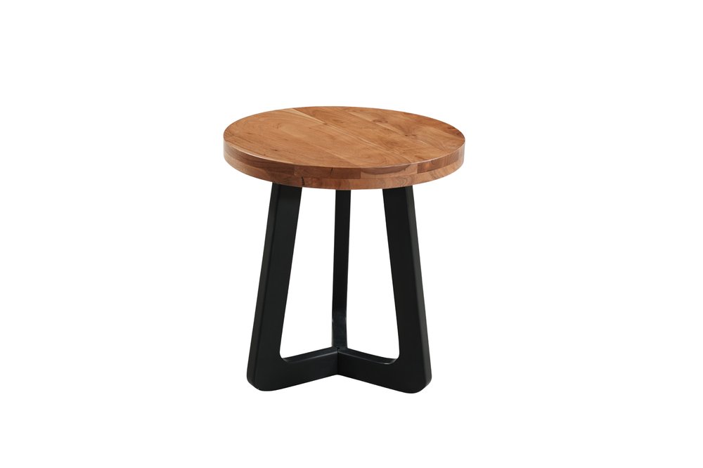 24" Brown and Black Solid Wood And Iron Round Cross Legs End Table HomeRoots