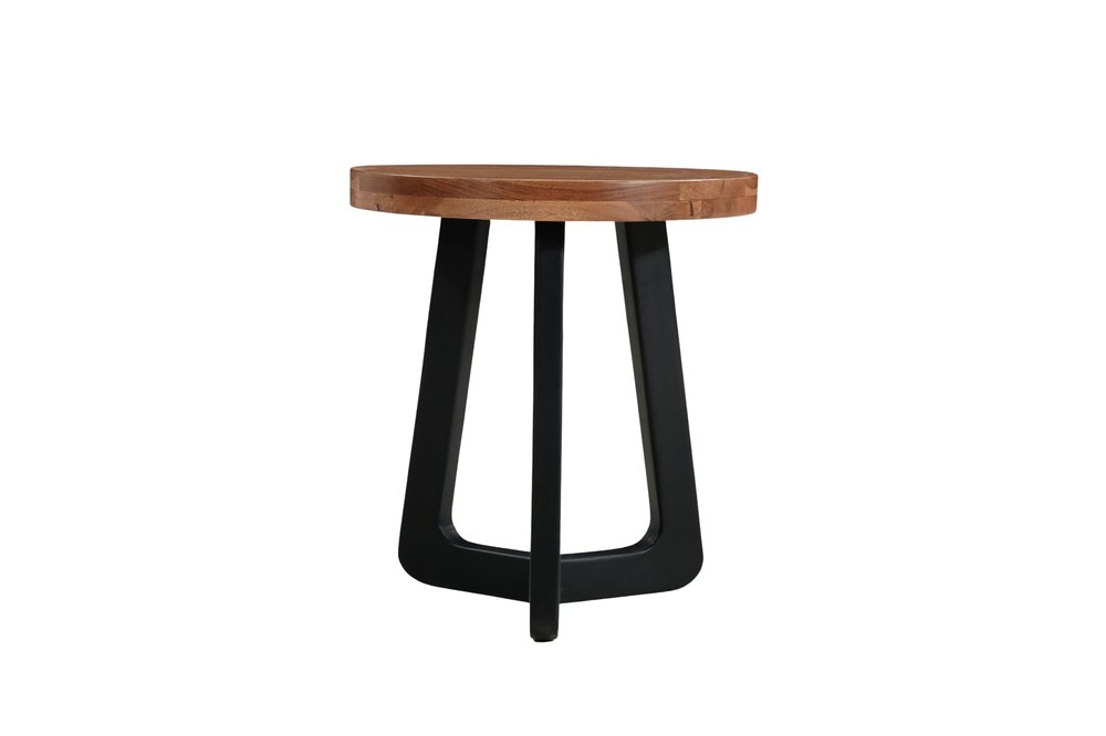 24" Brown and Black Solid Wood And Iron Round Cross Legs End Table HomeRoots