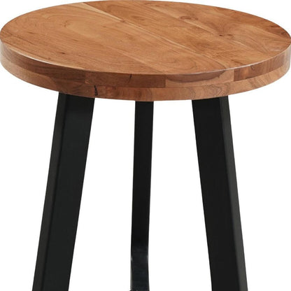 24" Brown and Black Solid Wood And Iron Round Cross Legs End Table HomeRoots