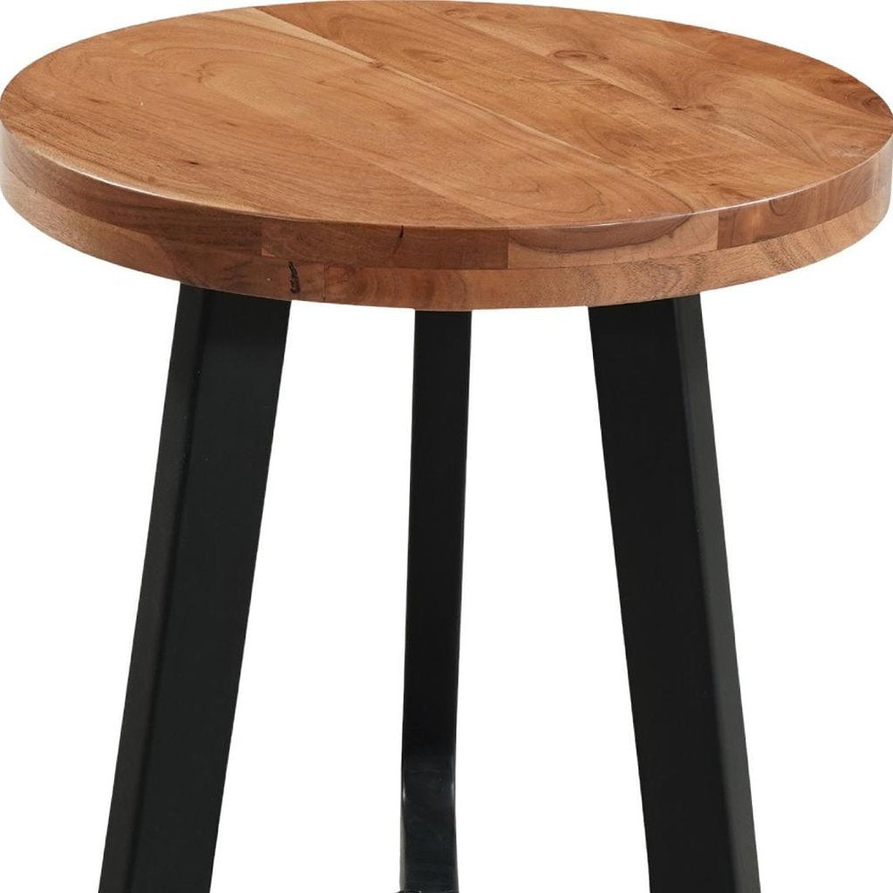 24" Brown and Black Solid Wood And Iron Round Cross Legs End Table HomeRoots