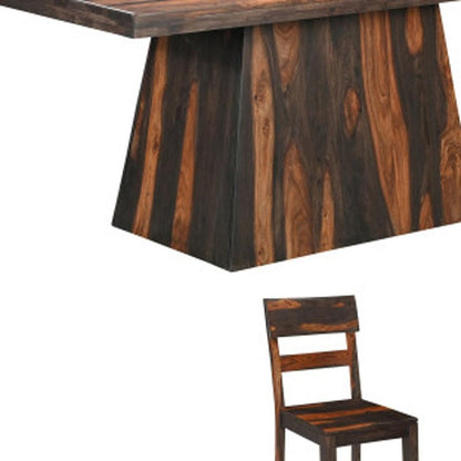 Seven Piece Brown Solid Wood Dining Set with Six Chairs HomeRoots