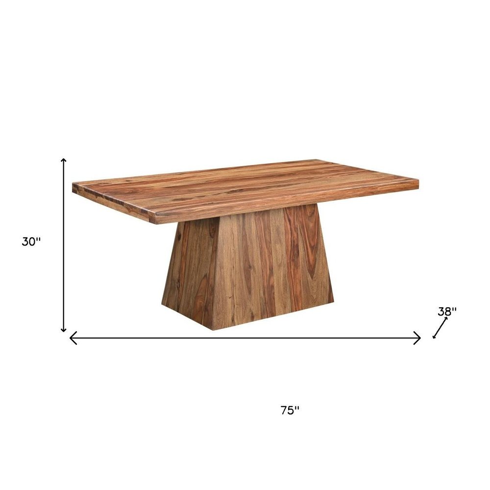 Seven Piece Brown Solid Wood Dining Set with Six Chairs and One Bench