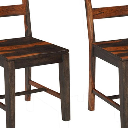 Set of Two Dark Brown Solid Wood Ladder Back Dining Side Chairs HomeRoots