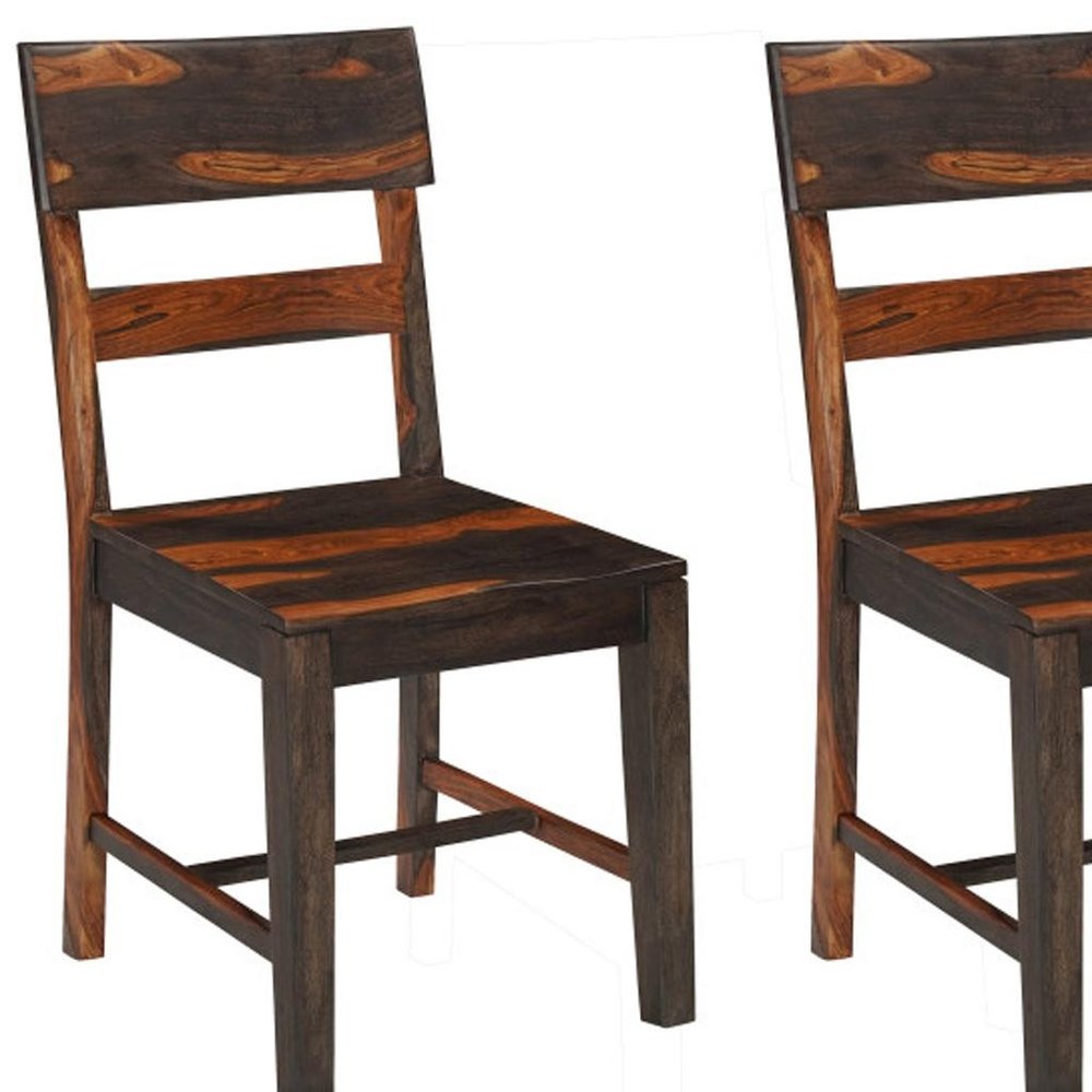 Set of Two Dark Brown Solid Wood Ladder Back Dining Side Chairs HomeRoots