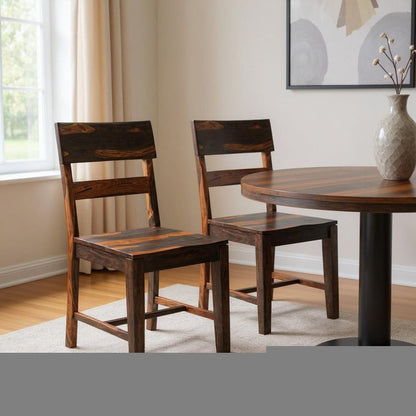 Set of Two Dark Brown Solid Wood Ladder Back Dining Side Chairs HomeRoots