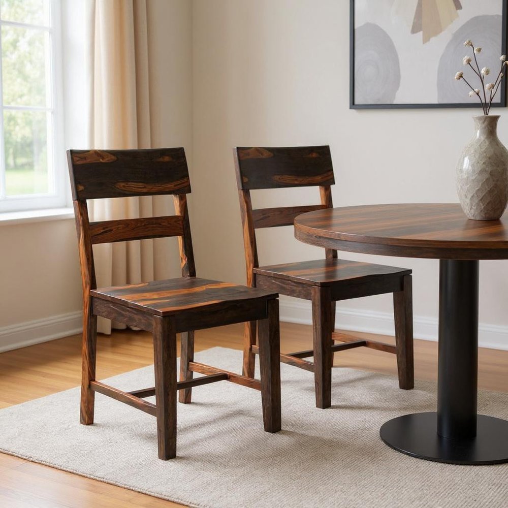 Set of Two Dark Brown Solid Wood Ladder Back Dining Side Chairs HomeRoots