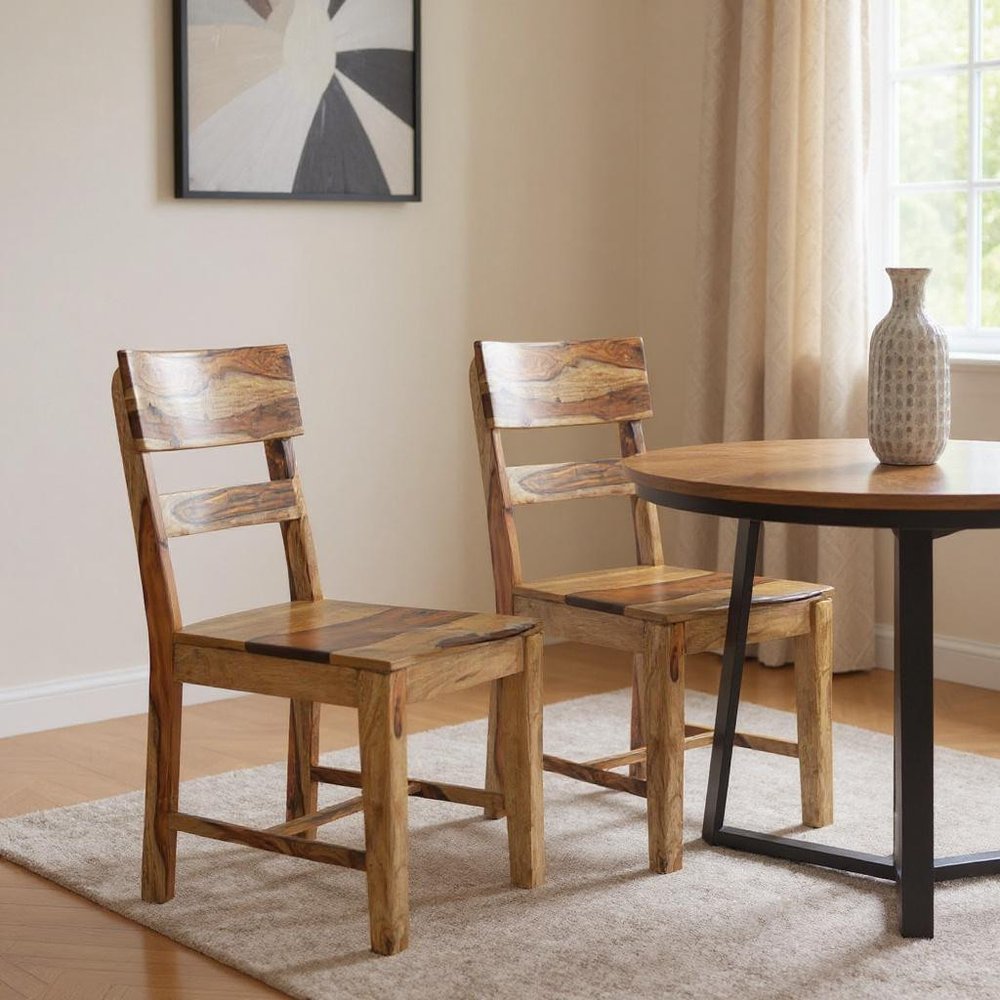 Set of Two Brown Solid Wood Ladder Back Dining Side Chairs HomeRoots