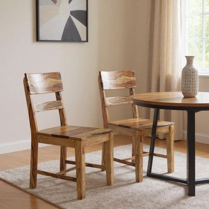 Set of Two Brown Solid Wood Ladder Back Dining Side Chairs HomeRoots