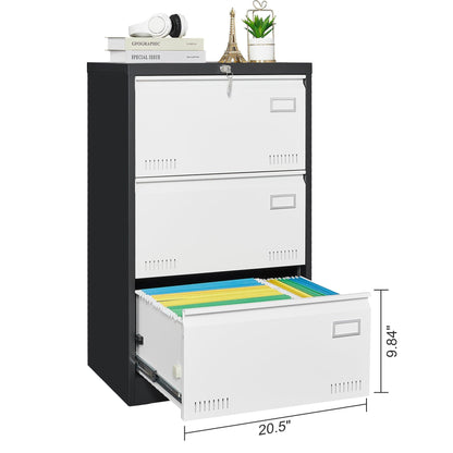 3 Drawer Metal Lateral File Cabinet with Lock Office Vertical Files Cabinet for Home Office - FurniFindUSA