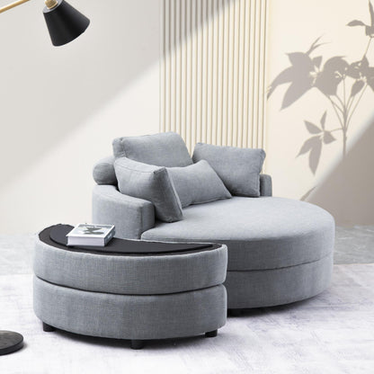 Large round chair with storage linen fabric for living room hotel with cushions - FurniFindUSA