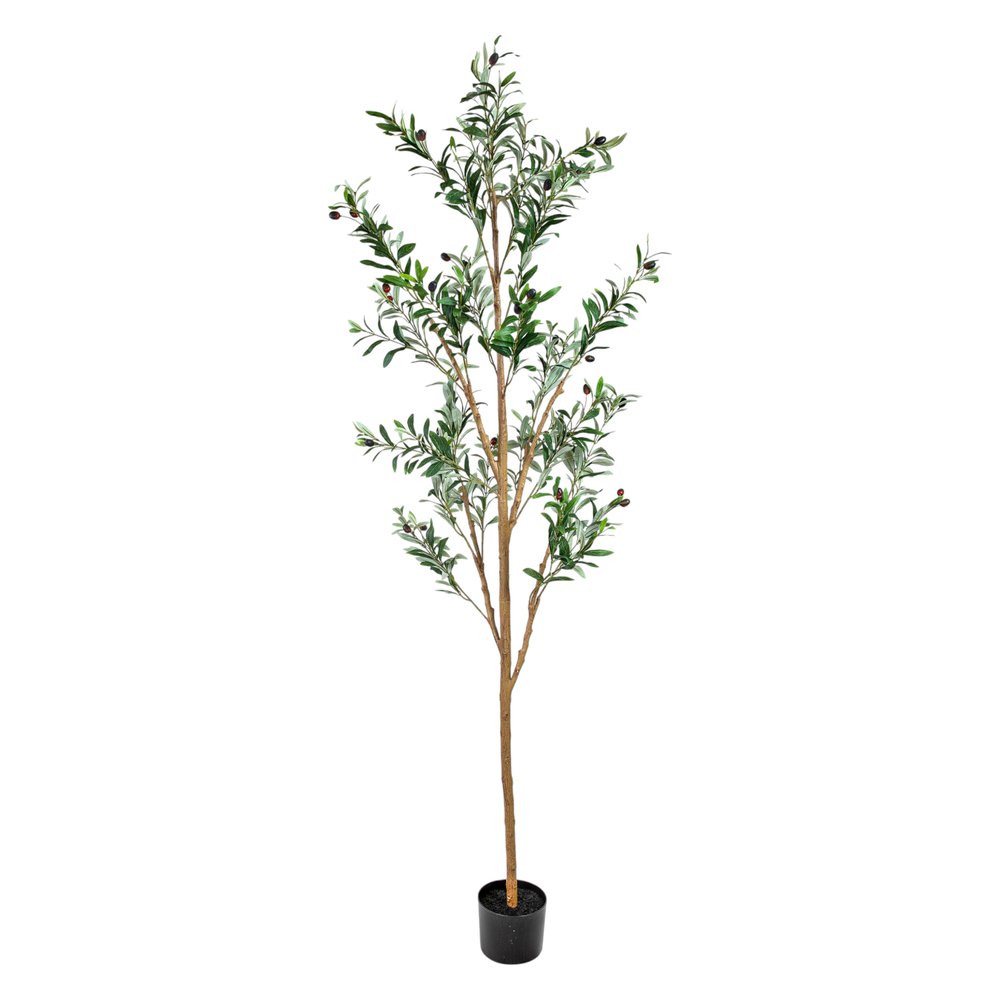 Set of Two 72" Green Artificial Olive Trees in a Black Pots HomeRoots