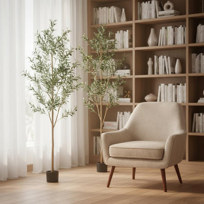 Set of Two 72" Green Artificial Olive Trees in a Black Pots HomeRoots