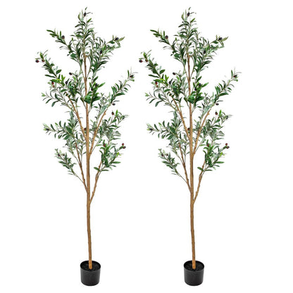 Set of Two 72" Green Artificial Olive Trees in a Black Pots HomeRoots