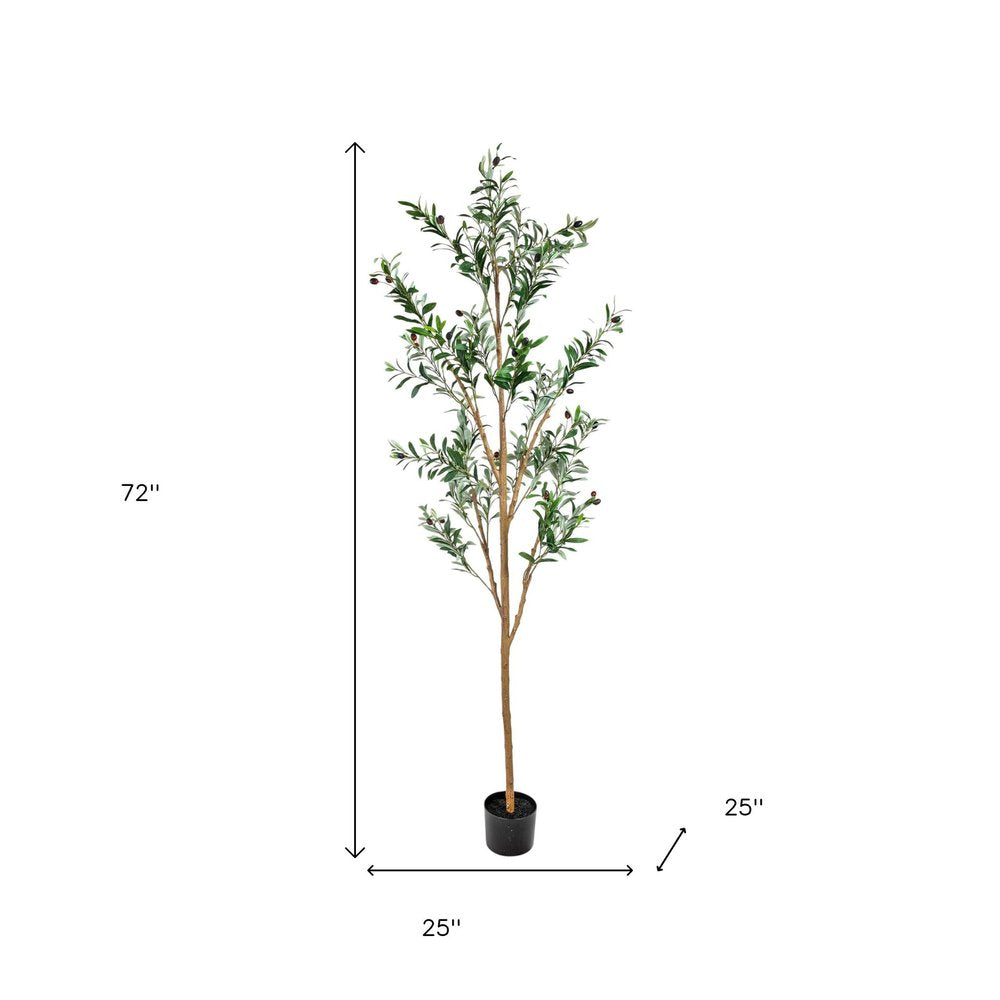 Set of Two 72" Green Artificial Olive Trees in a Black Pots HomeRoots