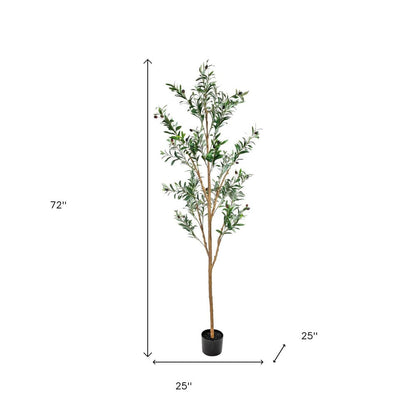Set of Two 72" Green Artificial Olive Trees in a Black Pots HomeRoots