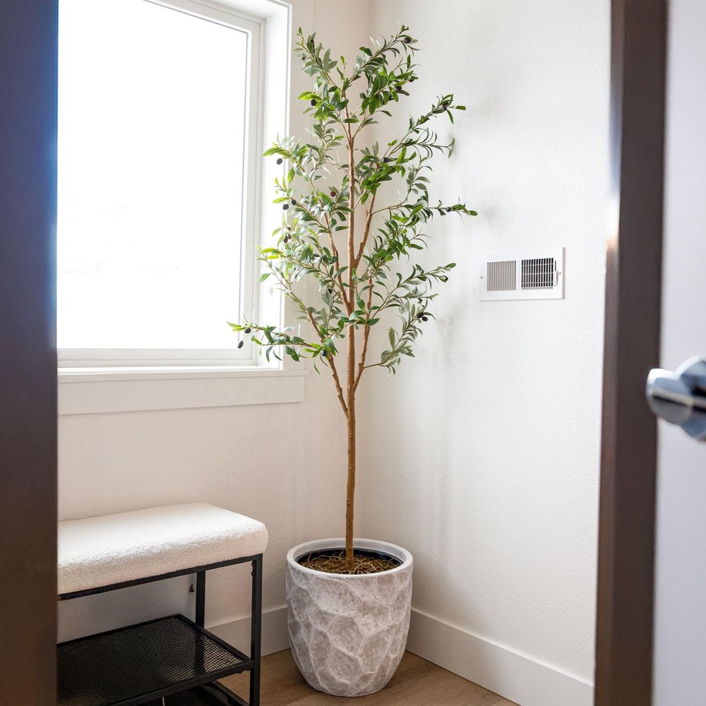 Set of Two 72" Green Artificial Olive Trees in a Black Pots HomeRoots