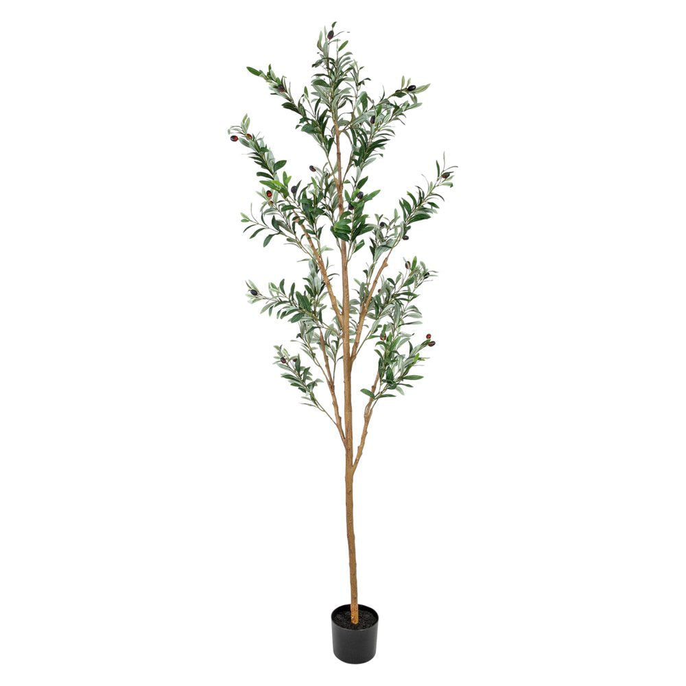 Set Of Two 84" Green Artificial Olive Trees in a Black Pot HomeRoots