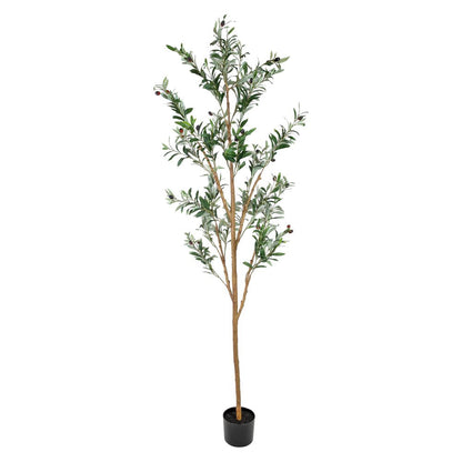 Set Of Two 84" Green Artificial Olive Trees in a Black Pot HomeRoots