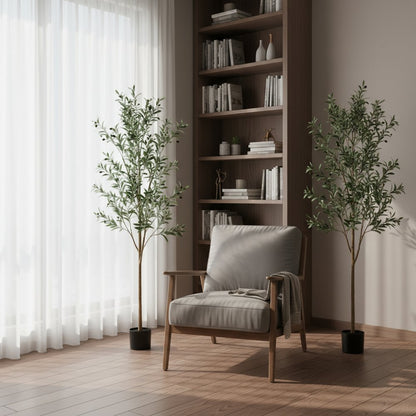 Set Of Two 84" Green Artificial Olive Trees in a Black Pot HomeRoots