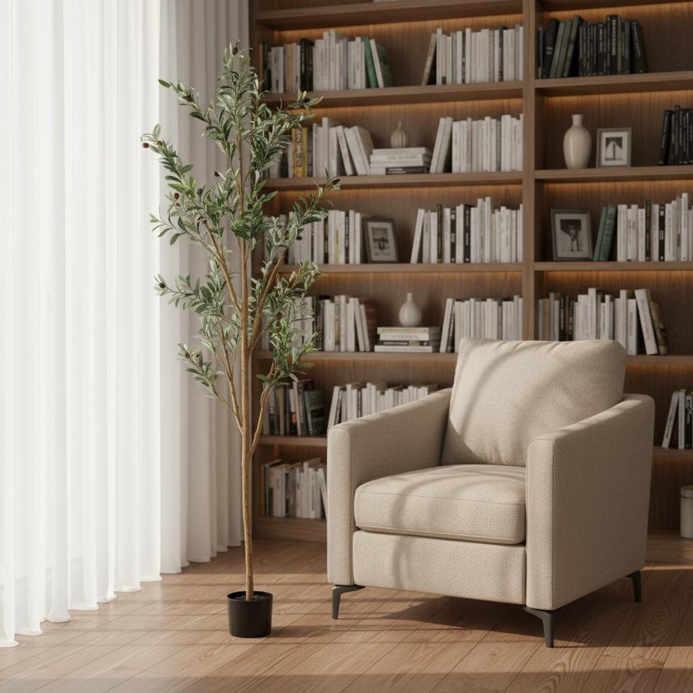 Set Of Two 84" Green Artificial Olive Trees in a Black Pot HomeRoots