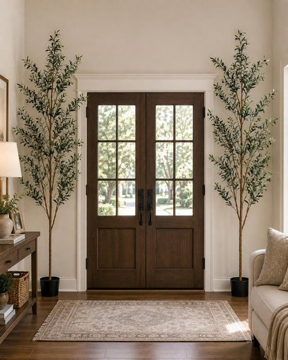 Set Of Two 84" Green Artificial Olive Trees in a Black Pot HomeRoots