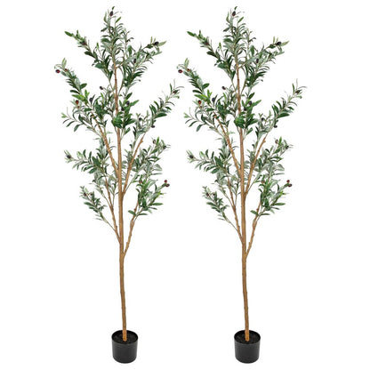 Set Of Two 84" Green Artificial Olive Trees in a Black Pot HomeRoots