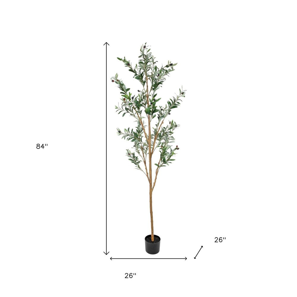 Set Of Two 84" Green Artificial Olive Trees in a Black Pot HomeRoots