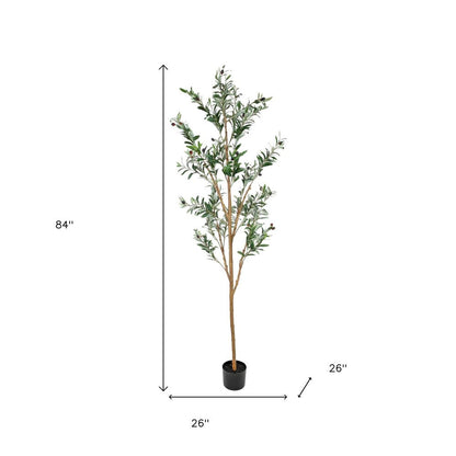 Set Of Two 84" Green Artificial Olive Trees in a Black Pot HomeRoots