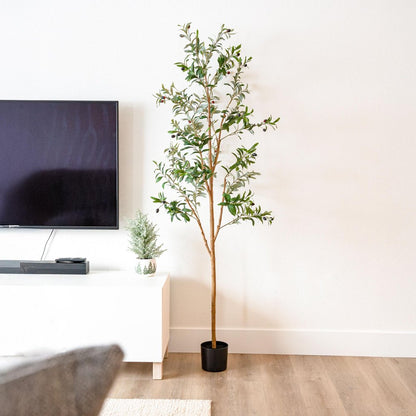 72" Green Olive Artificial Tree in a Black Pot HomeRoots