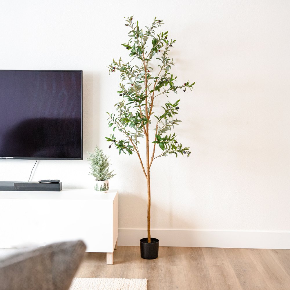 72" Green Olive Artificial Tree in a Black Pot HomeRoots
