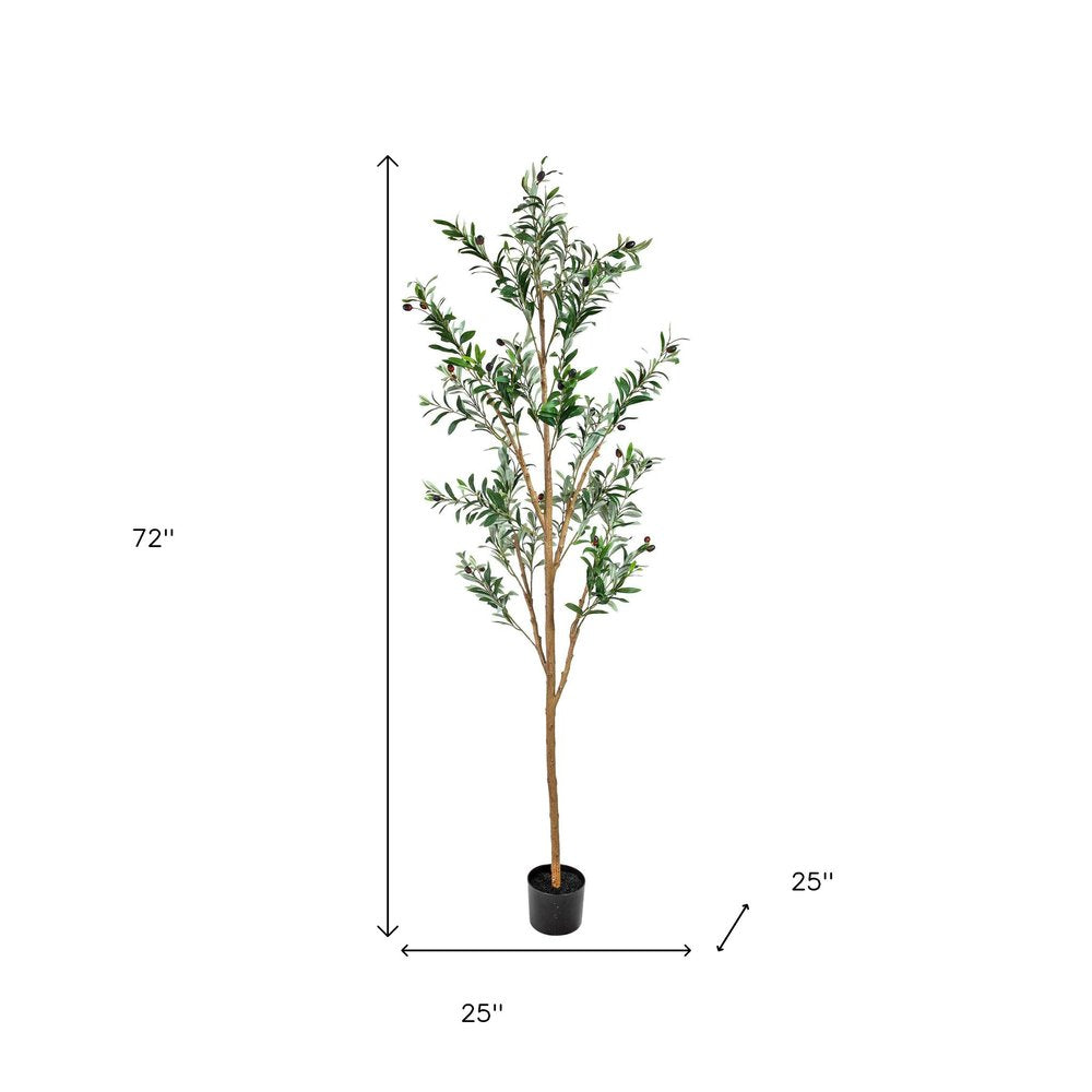 72" Green Olive Artificial Tree in a Black Pot HomeRoots