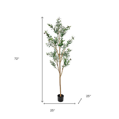 72" Green Olive Artificial Tree in a Black Pot HomeRoots