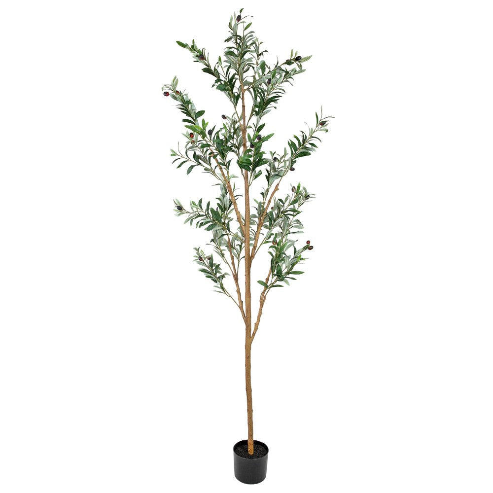 84" Green Olive Artificial Tree in a Black Pot — view 1