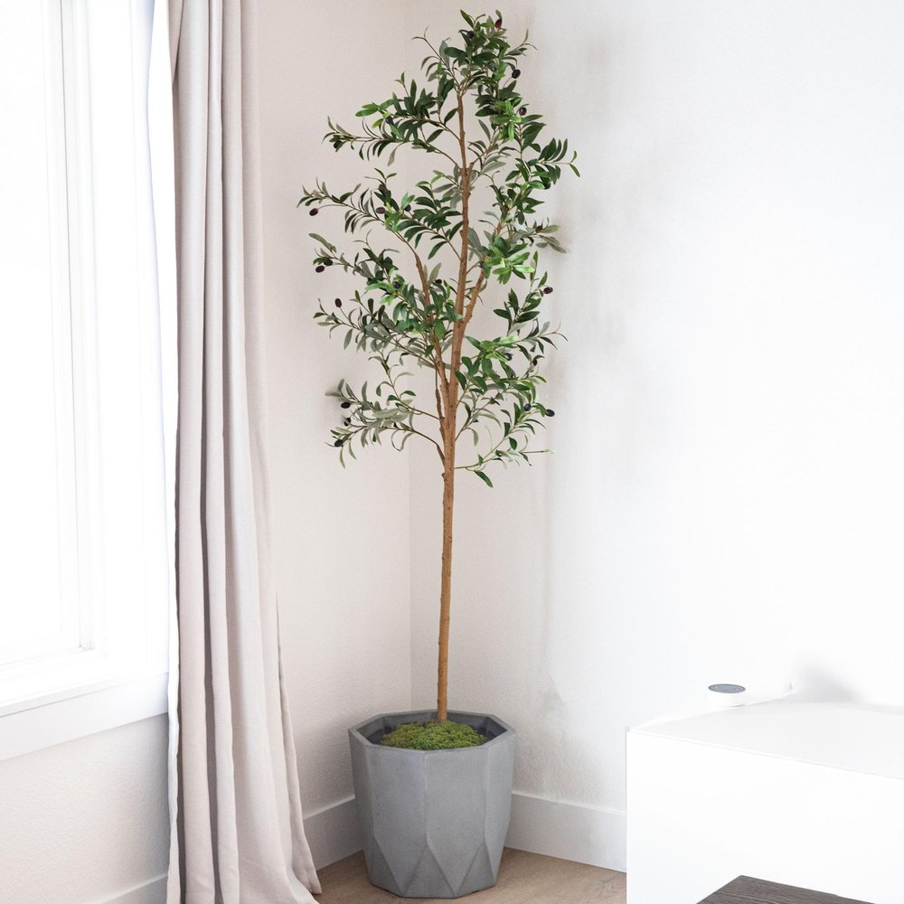 84" Green Olive Artificial Tree in a Black Pot HomeRoots